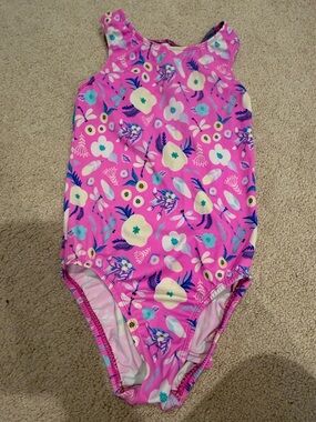 Girl power girls Pink Floral gymnastics dance leotard sz 10/12
